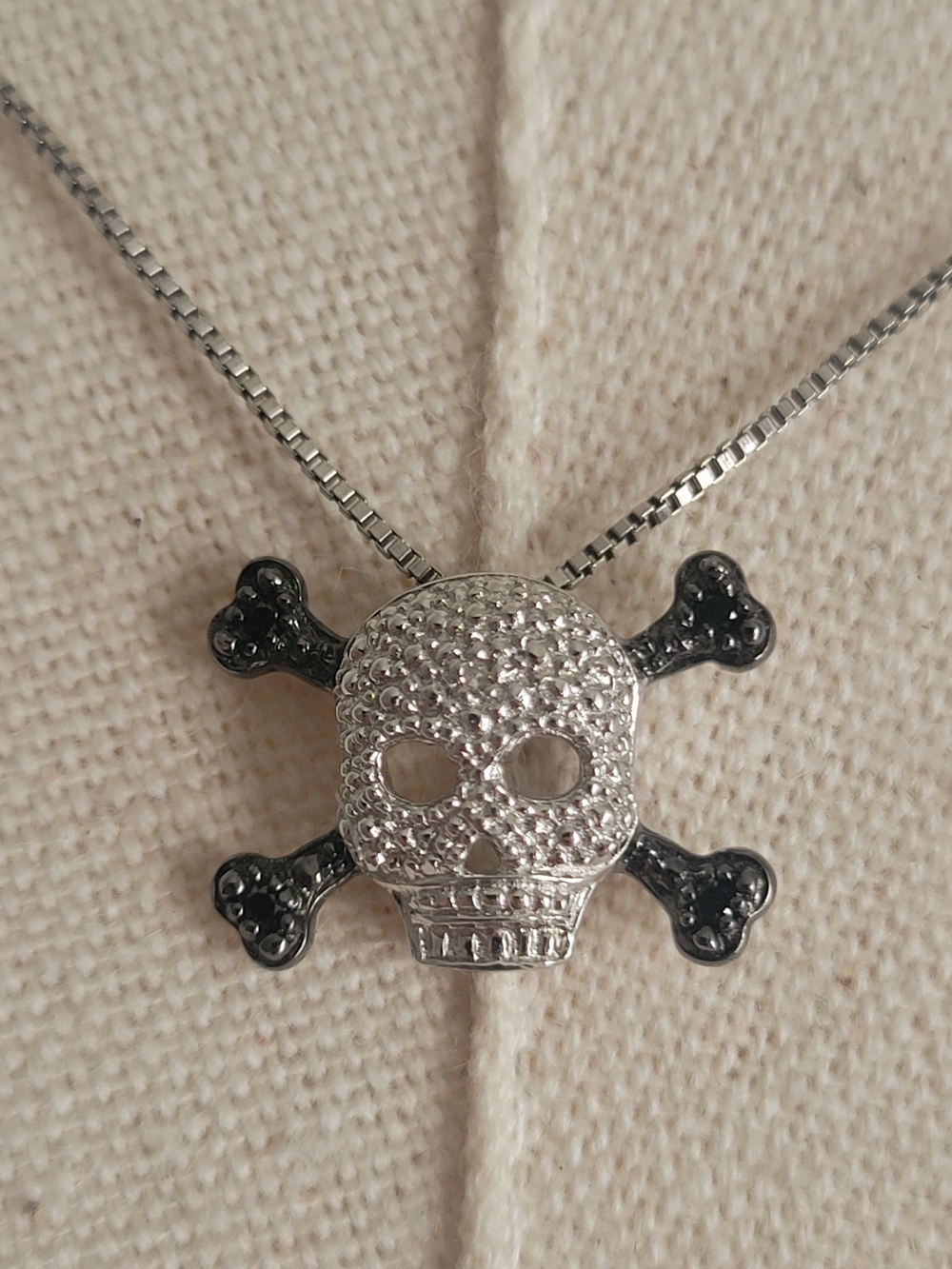 Sterling Silver Diamond skull and crossbones necklace 925 Halloween goth punk